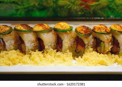 Platter Of Gourmet Crunchy Sushi Maki Rolls