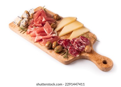Platter with salami, pecorino, ham and gorgonzola, typical italian foods