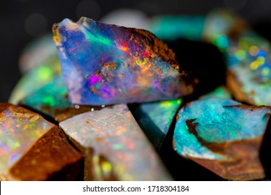 The play of color in Australian precious boulder opal. - Shutterstock ID 1718304184