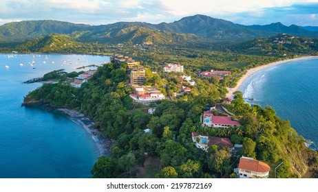 Playa Flamingo, Guanacaste, Costa Rica - Aerial Drone shot of Flamingo Beach North Ridge - Luxury Homes, Villas and Hotels with panoramic Ocean Views on Cliff on the Pacific Coast