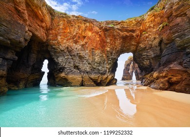 Playa las catedrales Catedrais beach in Ribadeo Galicia of Lugo Spain - Shutterstock ID 1199252332