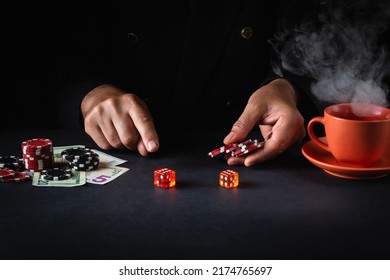 A Player Places A Bet With Chips On A Winning Combination When Playing Craps In A Poker Club. Luck Or Fortune In The Casino