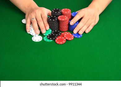 Player Pushing Chips Into The Pot Going 