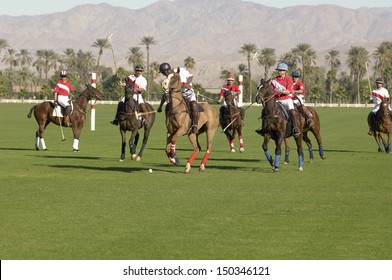 Players playing match on polo field