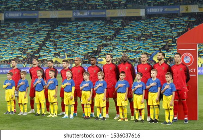 Players Of Portugal Sing A Hymn During UEFA Euro 2020 Qualifying Match Between Portugal And Ukraine, On Olimpiyskiy Stadium In Kiev, Ukraine,14 October 2019. 
