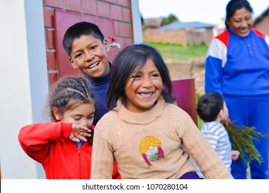 Playful Native American Children In The Countryside.