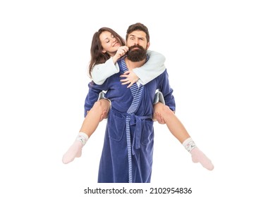 Playful Woman Twirl Moustache Riding Piggyback On Man Isolated On White, Couple