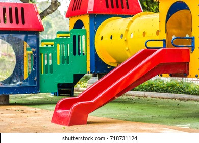 Playground equipment slide outside.