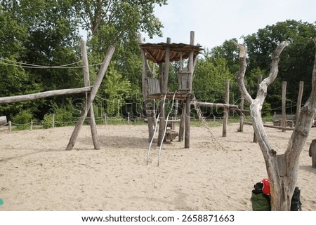 Playground next to Visitor Center 'De Kennemerduinen'. Dunes of Zuid-Kennemerland National Park. Summer, July, Netherlands.                               