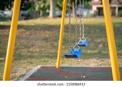 Playground Swing Set, Selective Focus. Empty, No People.