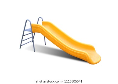 Playground yellow slide on white background. Isolate yellow slide on white.