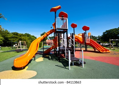 playgrounds in park and nice blue sky