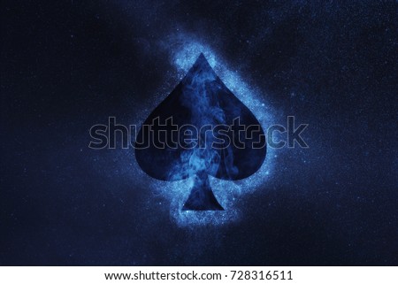 Playing card. Spade symbol. Abstract night sky background