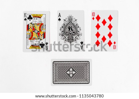 Playing cards, Ace and king suit with back on white background