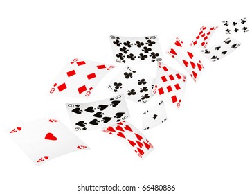 Playing Cards Falling On White Background