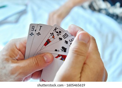 Playing Cards In Hand. Gambling. To Lose Money In Poker. Threat Card Game. Preference.