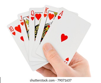 Playing cards in hand isolated on white background - Powered by Shutterstock