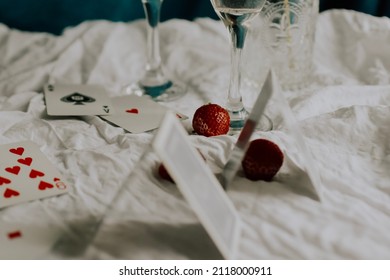 Playing Cards On White Table Fine Art Flatlay. 