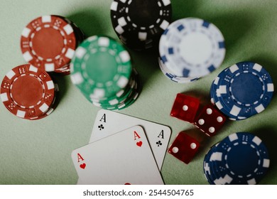 Playing Cards and Poker Chips on Green Felt - Powered by Shutterstock