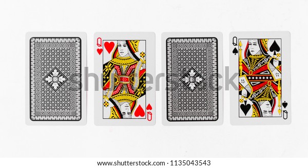 Playing\
Cards Queen card and back white background\
mockup