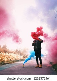 Playing Color Smoke Bomb