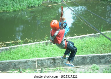 Playing Flying Fox In A Beautiful River