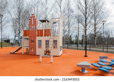 Playpark in Joensuu, North Karelia, Finland in the Morning of April 2022-2