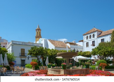 A Plaza in the Centre of the Old Town of Estepona, Costa del Sol, Spain.