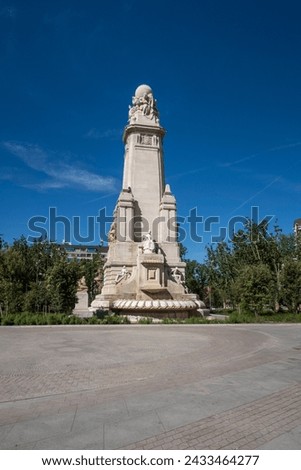 Plaza de Espana in Madrid in Spain - dedicated to Spanish novelist, poet and playwright Miguel de Cervantes Saavedra and includes a bronze sculpture of Don Quixote