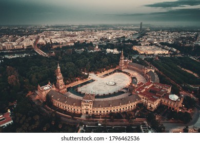 Plaza De Espana Or Spain Square Aerial View In Seville, Spain