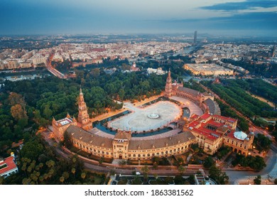 Plaza De Espana Or Spain Square Aerial View In Seville, Spain