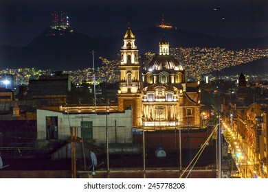 Plaza De Santa Domingo Churches Lights Zocalo Center Of Mexico City Christmas Night