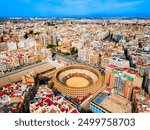 Plaza de Toros de Valencia or Plaza de bous aerial panoramic view. It is a bullring in Valencia city, Spain.