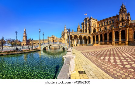Plaza Espana on sunny day. Seville (Sevilla), Andalusia, Southern Spain. - Shutterstock ID 742062100