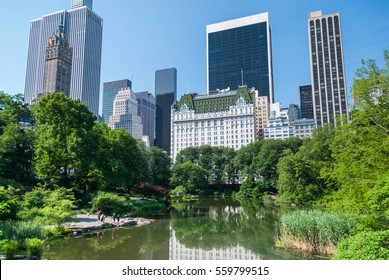 Plaza Hotel, New York, Reflecting In The Central Park Pond