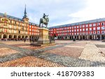 Plaza Mayor with statue of King Philips III in Madrid, Spain