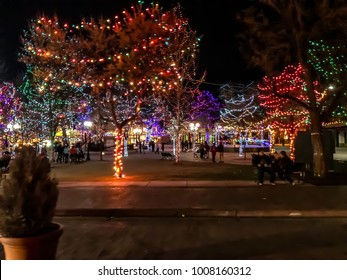 The Plaza In Santa Fe During Christmas Time.