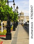 Plaza Tapatia leading to Hospicio Cabanas in historic Guadalajara center, Jalisco, Mexico