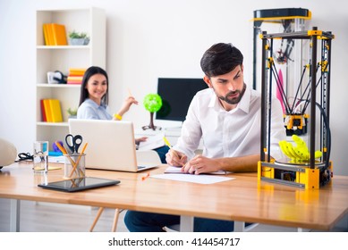 Pleasant Man Using 3d Printer 