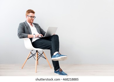 Pleasant Positive Business Man Using Laptop