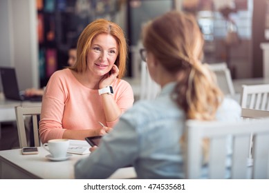 Pleasant Senior Woman Conducting An Interview