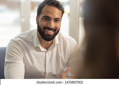 Pleasant smile. Joyful bearded man expressing positivity while talking about his startup - Shutterstock ID 1476807002