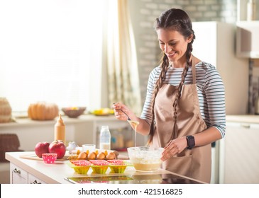 Pleasant Woman Cooking In The Kitchen 