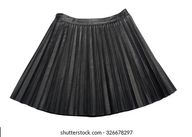 Pleated Leather Midi Skirt Isolated On White Background