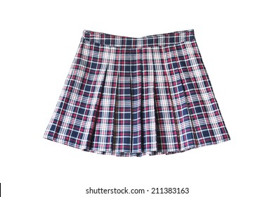 Pleated Plaid School Uniform Skirt On White Background