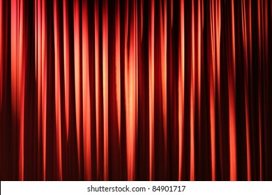 Pleated, Red, Hanging Fabric Stage Curtain.