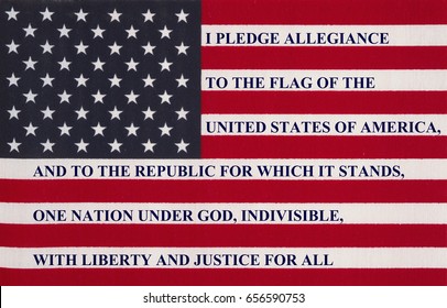 The pledge of allegiance written on the United States of America flag