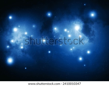 Pleiades star cluster in space. Bright stars isolated. Beautiful constellation on a black background.