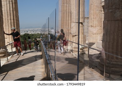 Plexiglass Divider At The Entrance Of The Acropolis Archaeological Site  In Athens, Greece, August 5, 2020