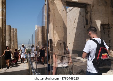 Plexiglass Divider At The Entrance Of The Acropolis Archaeological Site  In Athens, Greece, August 5, 2020